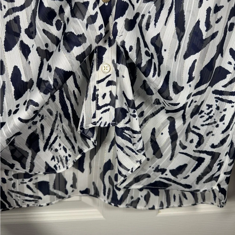 Joseph Ribkoff Button Up Collared Navy/White Blouse Style 231025 Size 2 - Picture 6 of 11